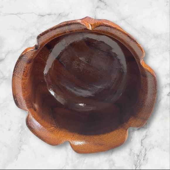 Kamagong Wood Carved Flower Design TrPlant Pot - Bowl- Vintage 5”W x 3”T - Picture 9 of 11